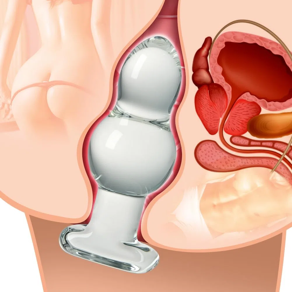 Roluck Plug Anal De Vidrio, Plug De Cristal Con 2 Bolas, Dildo Anal De Vidrio, Entrenador Anal, Bolas Anales, Juguetes Sexuales Para Hombres Y Mujeres, MasturbacióN, Regalo De San ValentíN (M)