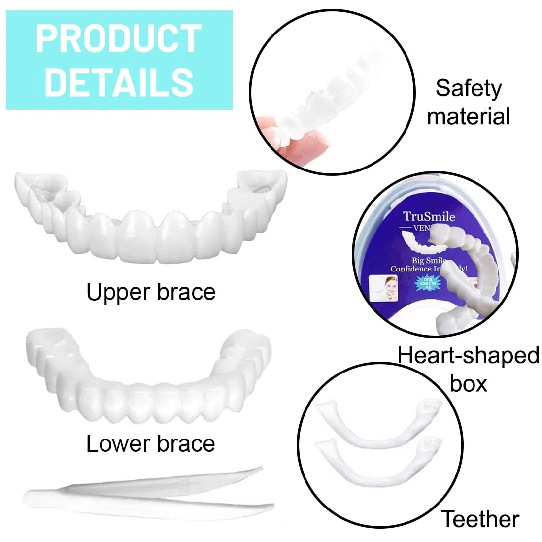 2 Pares Carillas Dentales Ajustables, Dientes Postizos Temporales,Dentaduras Superior e Inferior Instantáneas, con Mini Pinzas Para el Blanqueamiento de Dientes Con Cobertura Imperfecta