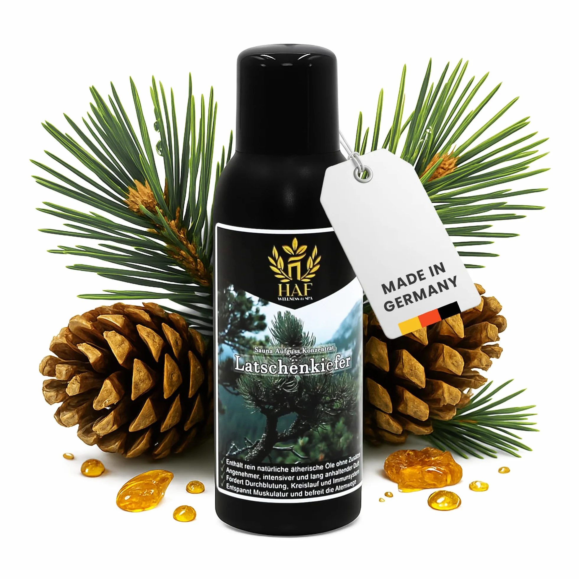 HAF Concentrado para sauna de pino de montaña de 250 ml, aroma de sauna con aceites esenciales naturales, infusión de sauna sin aditivos artificiales, aceite de sauna para un aroma intenso y duradero