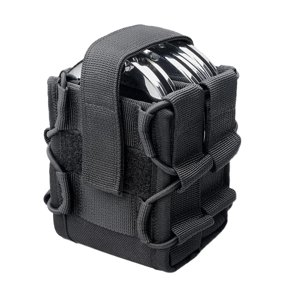 Bolsa doble para esposas, soporte para esposas MOLLE de nailon con parte superior abierta con trabilla para cinturón, con bisagras, cadenas, esposas rígidas plegables (no incluye esposas)