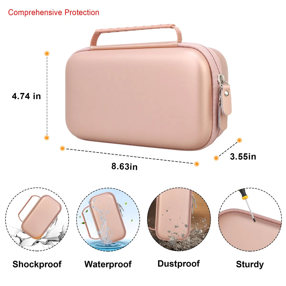 Elonbo Funda Portátil para Inhalador de Asma, Espaciador para Inhalador para Niños y Adultos, Mascarillas, Estuche para Inhalador y Bolso Organizador de Viaje para Asma, Oro Rosa (Solo la Funda)