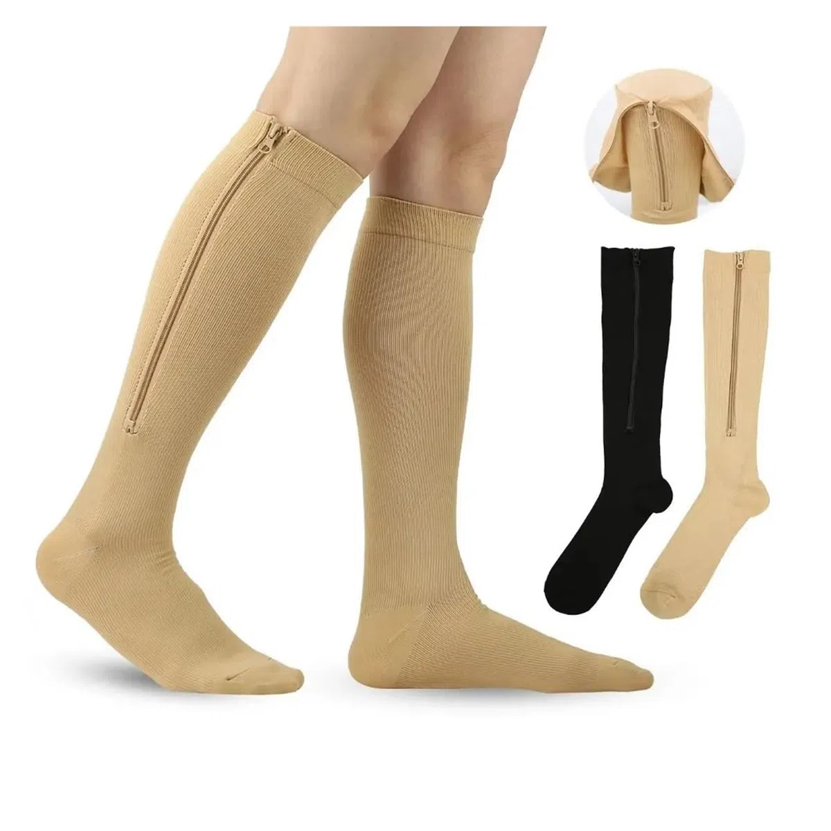 medias de compresion 1 par de calcetines compresión con cremallera for mujer y hombre, nailon elástico, punta cerrada medias presión