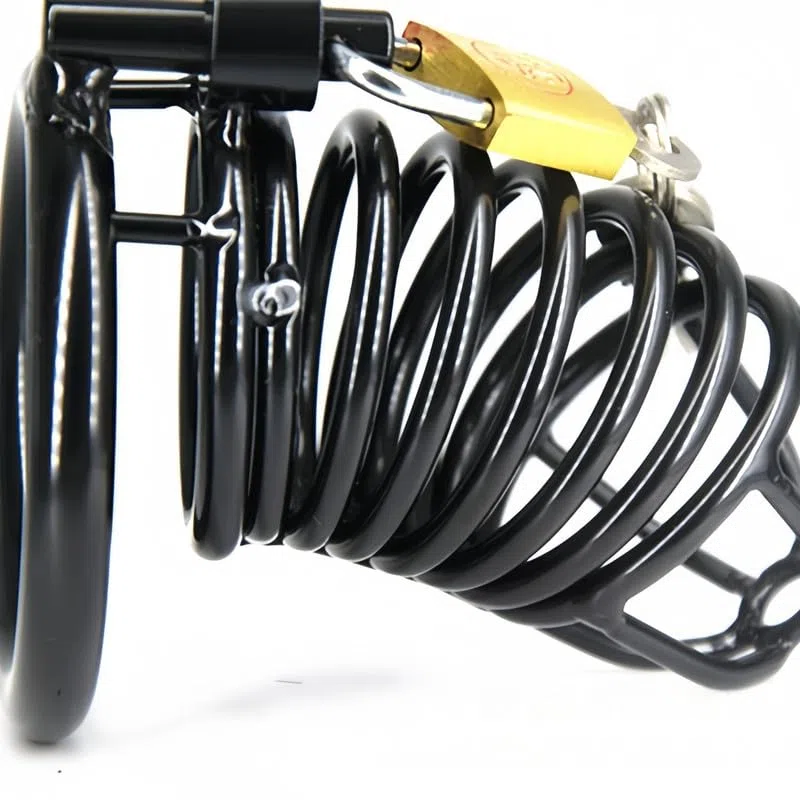 Jaula Fitness Transpirable de Acero Inoxidable Negro para Hombres - Anillo de 50MM, Cerradura Pequeña y 3 Llaves, Entrenamiento Core