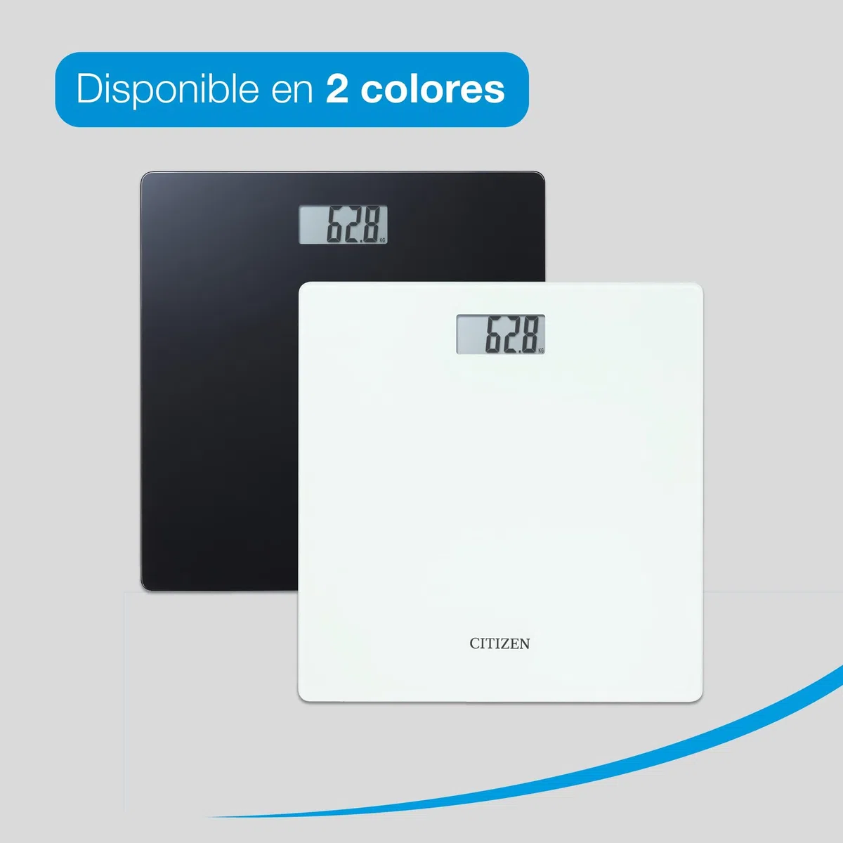 Citizen Báscula de Baño Digital con Memoria de Peso Anterior, Pantalla LCD Grande, Tecnología Step-On, Diseño Slim 22mm, Cristal de Alta Resistencia, Báscula Corporal de Precisión, Blanco