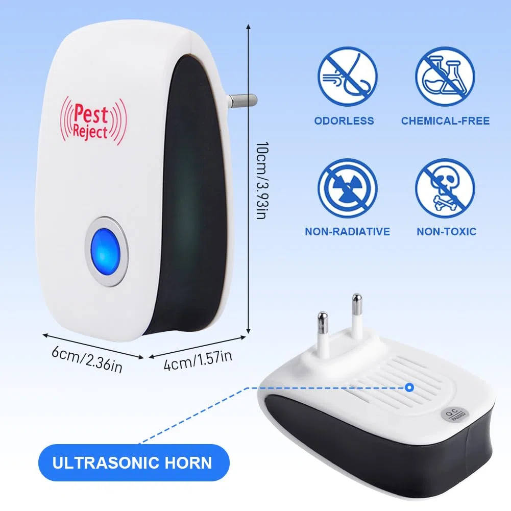 Repelente Ultrasónico de Plagas, Electrónico Repelente Mosquitos, Repelente Ultrasónico de Mosquitos y Control electrónico Anti Moscas, Ratones - 6 Piezas