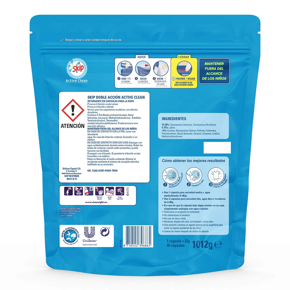 Skip Active Clean Detergente Cápsulas para Lavadora - 46 lavados