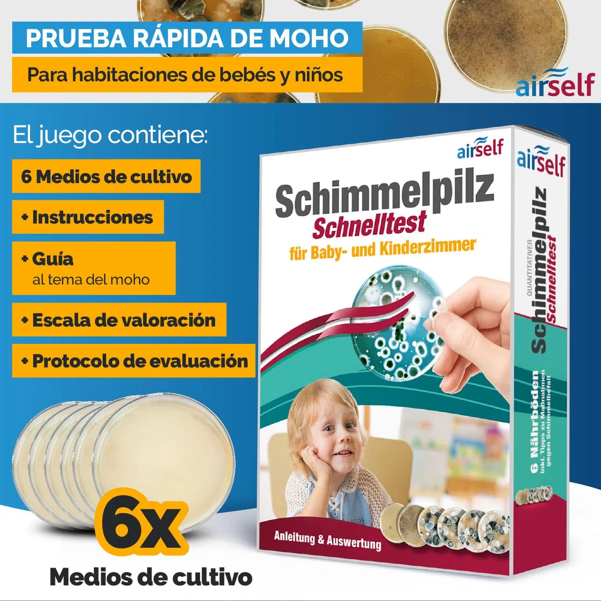 Prueba de moho segura para bebés – Test rápido de hongos en interiores para habitaciones infantiles y aire limpio