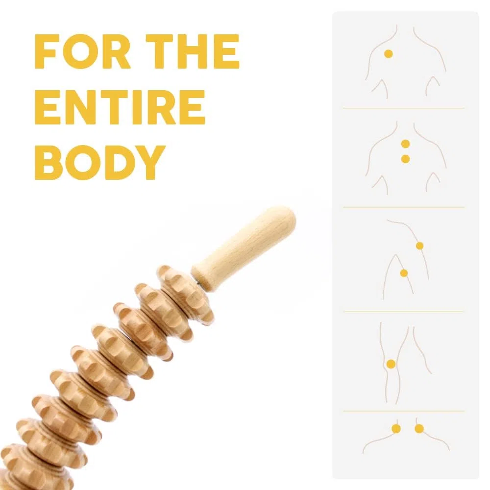 Masajeador Anticelulitico De Maderoterapia, Rodillo Masajeador Curvado Para Todo El Cuerpo, Favorece La Circulación, 11 Ruedas Desmontables, Alivio Del Dolor Muscular Y Relajación, 40 Cm