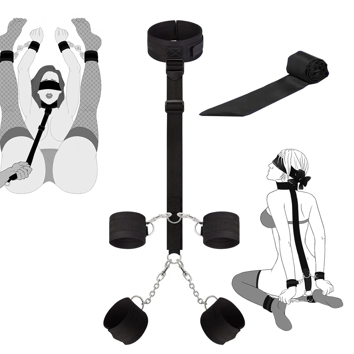 Kit de Juegos Sexuales para Parejas - Juguetes Eróticos y Sensuales con Esposas Eróticas Sexuales Mujeres, Collar, Sujeciones de Tobillos y Antifaz, Sadomasoquismo Accesorios