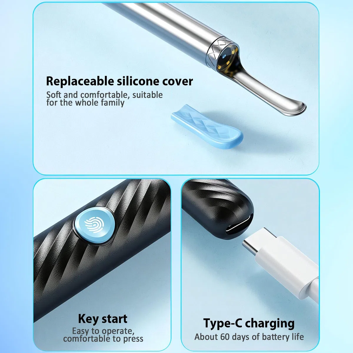 Otoscopio removedor de cerumen, cámara limpiadora de oídos Vankarr HD WiFi, espejo de oídos IP67 Waterproof endoscopio de oídos con lente de 3.5mm y 6 LEDs, para adultos, niños
