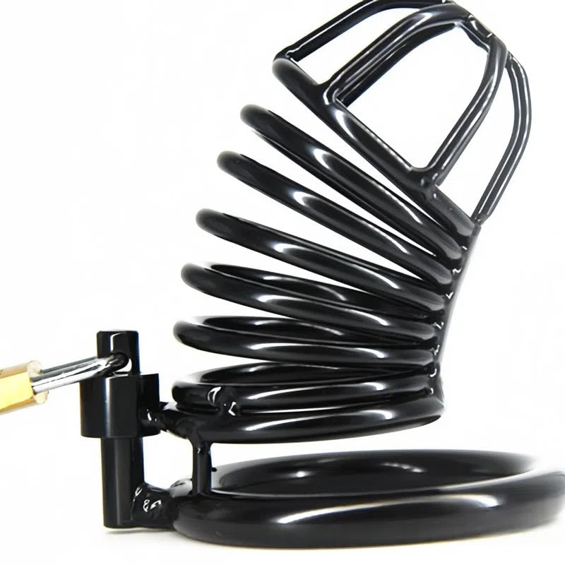 Jaula Fitness Transpirable de Acero Inoxidable Negro para Hombres - Anillo de 50MM, Cerradura Pequeña y 3 Llaves, Entrenamiento Core