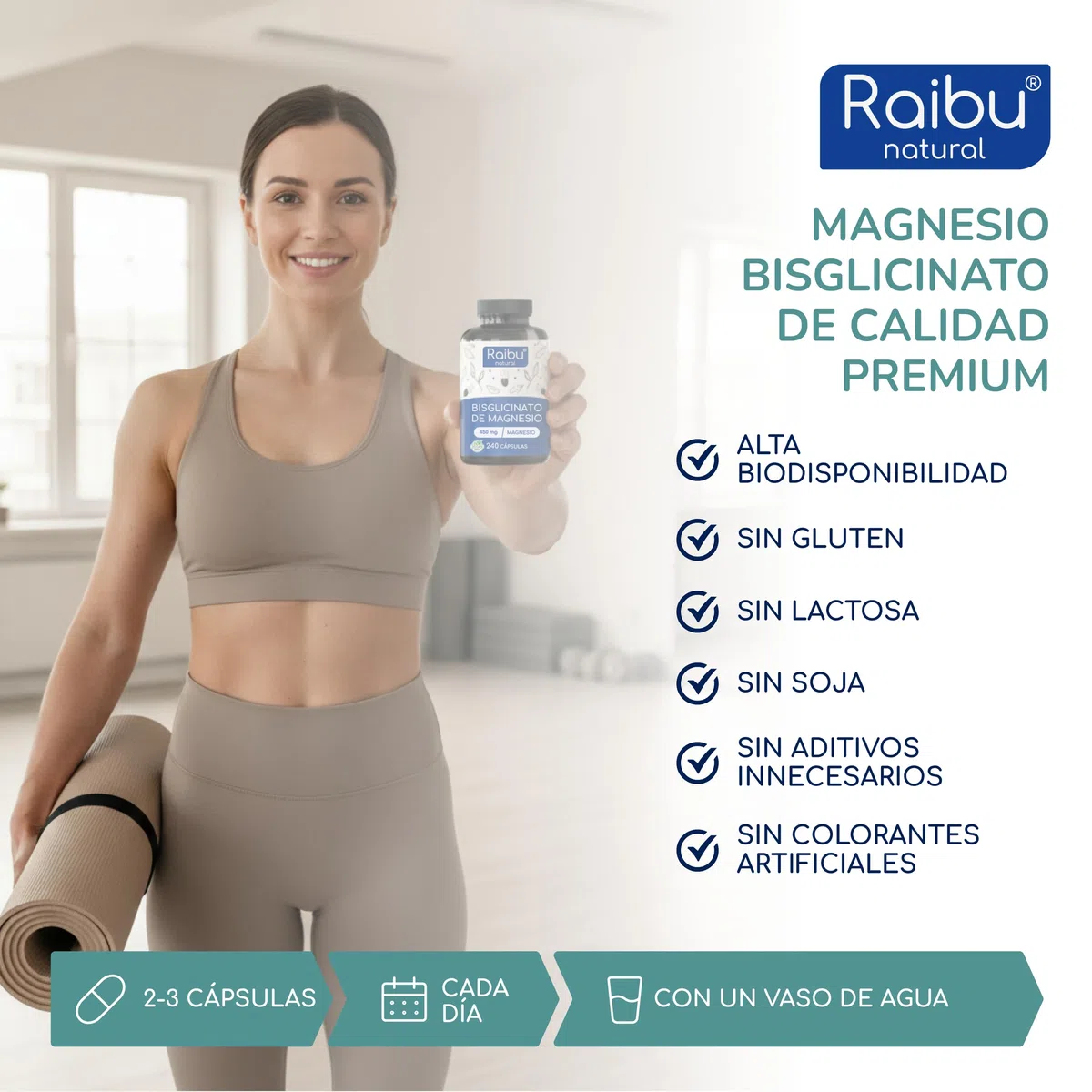 Bisglicinato de Magnesio - 450 mg de magnesio (magnesium) elemental/dosis diaria - 240 Cápsulas, hasta 4 meses de suministro - inocuo para el estómago, vegano y de alta dosificación