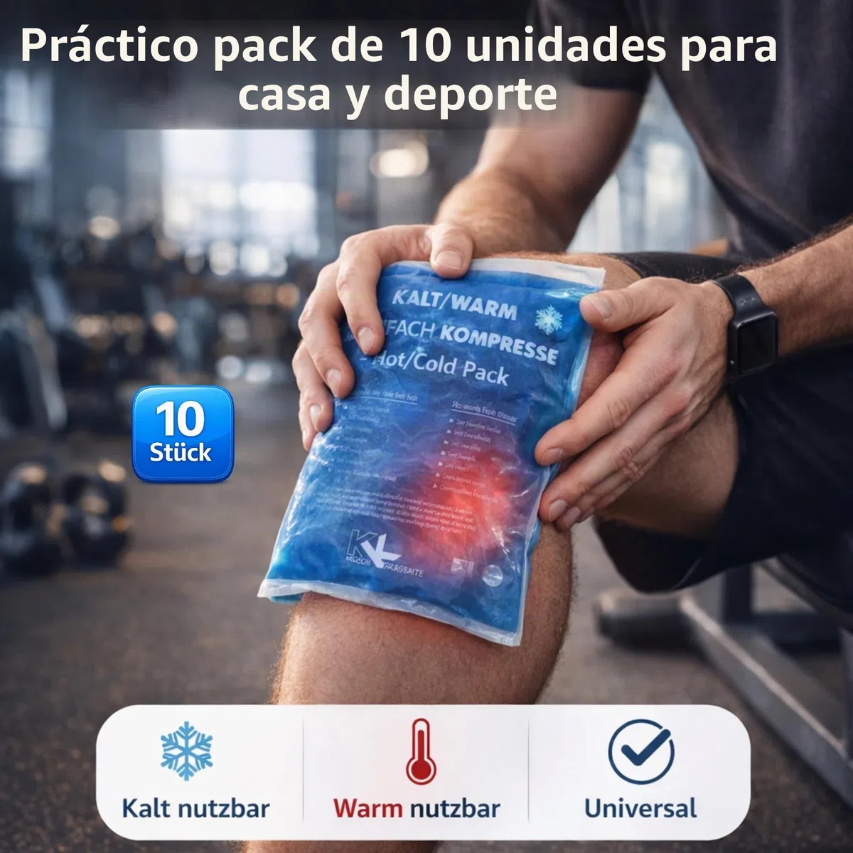 KK Compresa Térmica Terapéutica, 9 x 16 cm, 1 Paquete de 10 Unidades, Azul, Versátil (Calor/Frio), Reutilizable