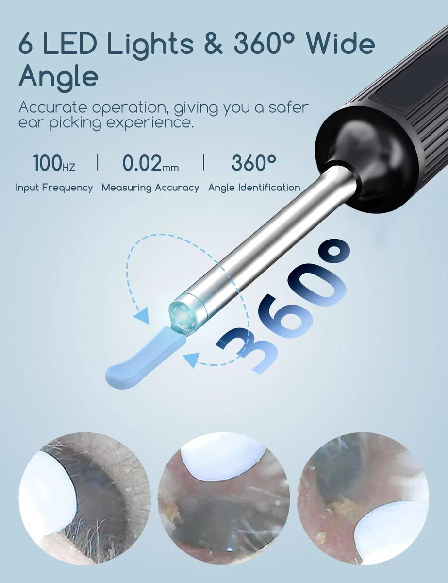 Qimic Otoscopio 3,5mm WiFi Endoscopio con 6 LED Camara Endoscopica Inalámbrico, Kit de Limpiador de Oídos para Eliminación de Cerumen para iPhone, Tabletas y Android