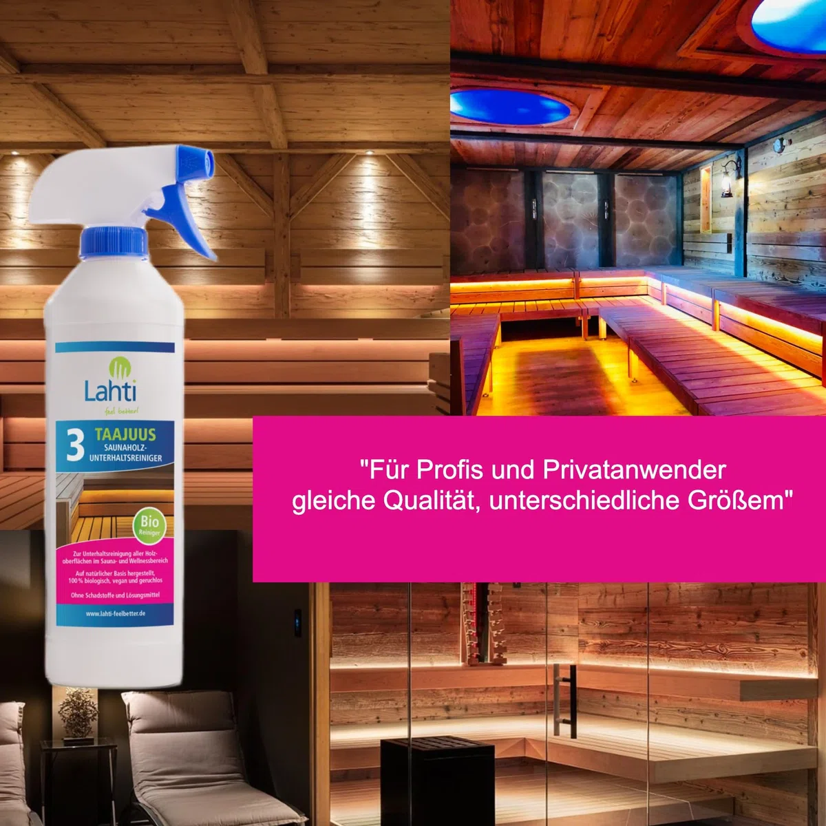 Lahti 3 TAAJUUS – Limpiador de mantenimiento para sauna de madera – Limpiador de mantenimiento para el cuidado semanal de su sauna (0,5 litros)