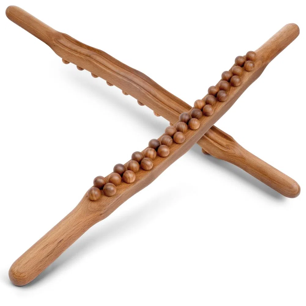 Anti Celulitis Masajeador Rodillo Anticelulítico, 31Cuentas Rodillo Masaje Muscular, Masaje Maderoterapia Madera, Rodillo Masajeador Curvado para Todo Cuerpo para del Dolor Muscular y Relajación