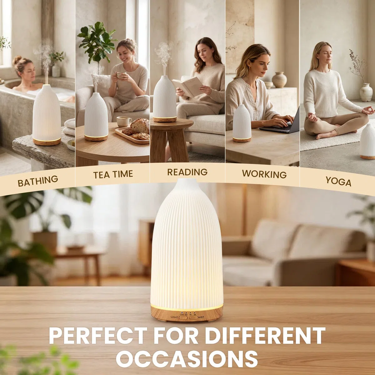 AESHORY Difusor de Aceite Esencial 100ML, Difusor de Aromas Silencioso, Humidificador Ultrasónico con 7 Luces LED e 4 Temporizadores para Hogar, Yoga
