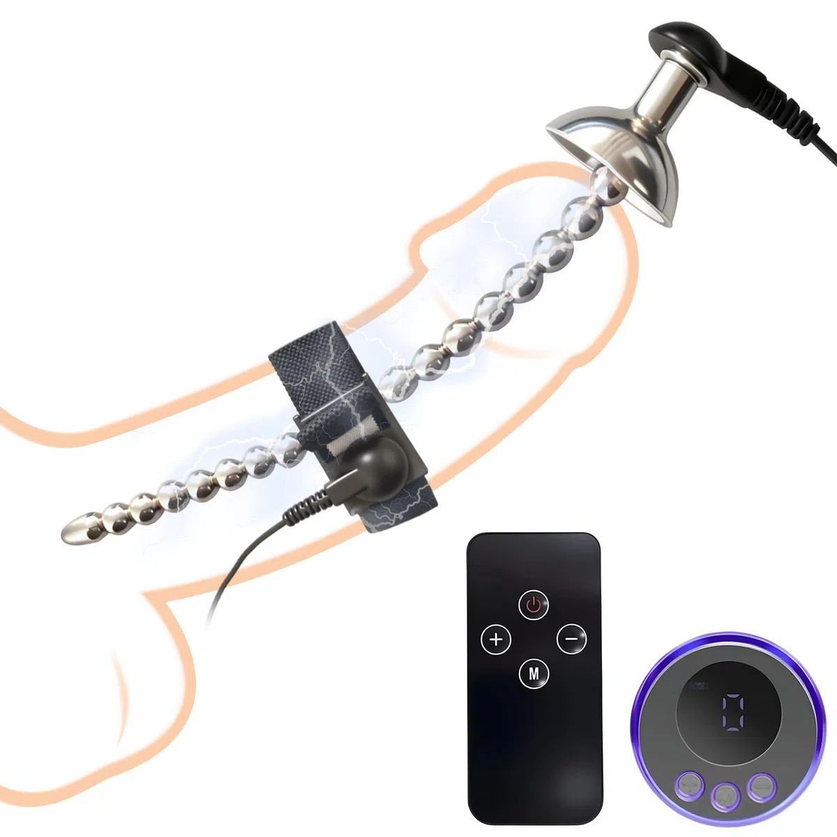 Electroestimulación Sonda Uretral Dilatador Electroshock Anillo de Pene | Estimulación Eléctrica Dilatadores Uretrales en Acero Inoxidable Estimulador de Próstata Juguetes Eróticos para Hombre, 8mm
