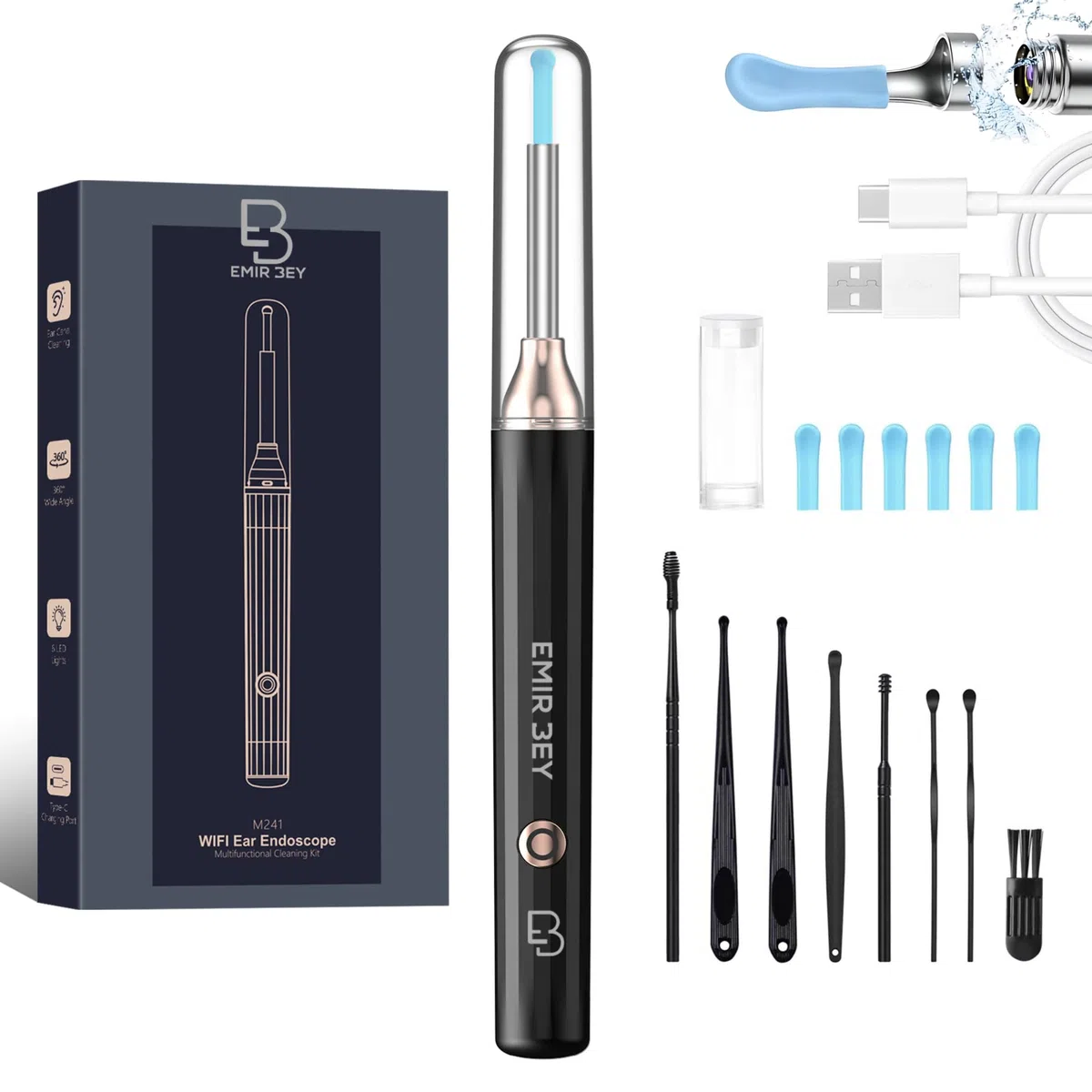 Otoscopio Limpiador de Oídos con Cámara 1080P WiFi – 3,5mm, 6 LED, 6 Puntas de Silicona, Kit Completo para Adultos y Niños, Compatible con iPhone y Android – Limpia Oídos Cera con Precisión