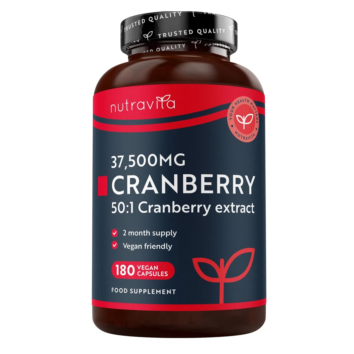 Nutravita Extracto de Arándano Rojo 37.500 mg Máxima Potencia – 180 Cápsulas Veganas – Suplemento Diario para Mujeres – Extracto Puro de Arándano 50:1 – Fabricado en el Reino Unido