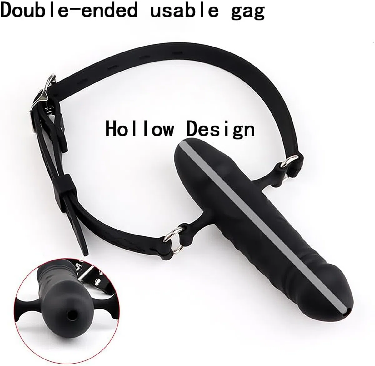 Penis Gag Silicone Dildo Gag Chastity Realistic Dildos Adjustable Belt BDSM Bondage Sex Toy Bondage Gear & Accessories Sex Toy (Black)