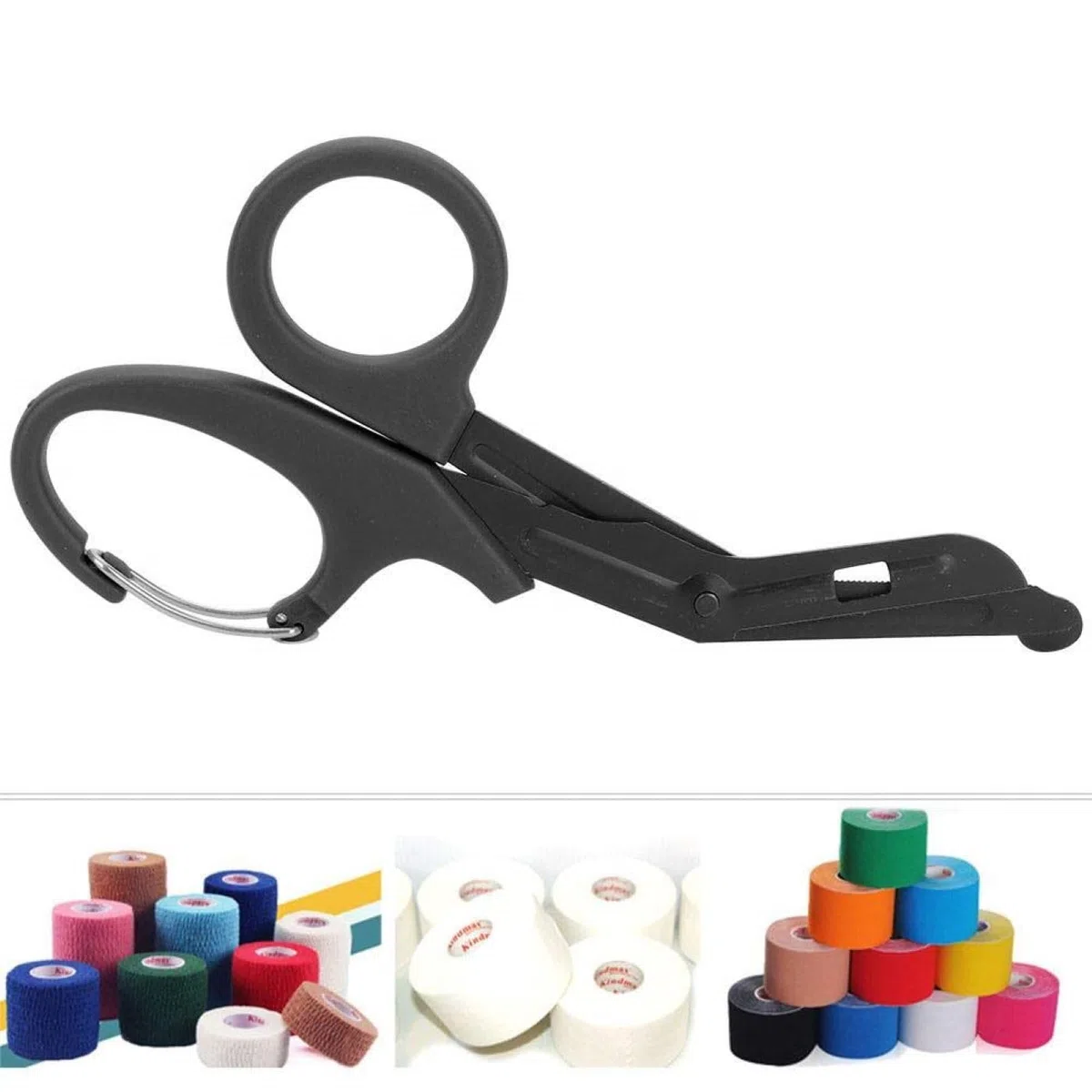 Tijeras de vendaje de titanio, tijeras EMT y tijeras de trauma, dobladas con revestimiento negro para enfermeras, estudiantes, sala de emergencias (negro, 19 cm)
