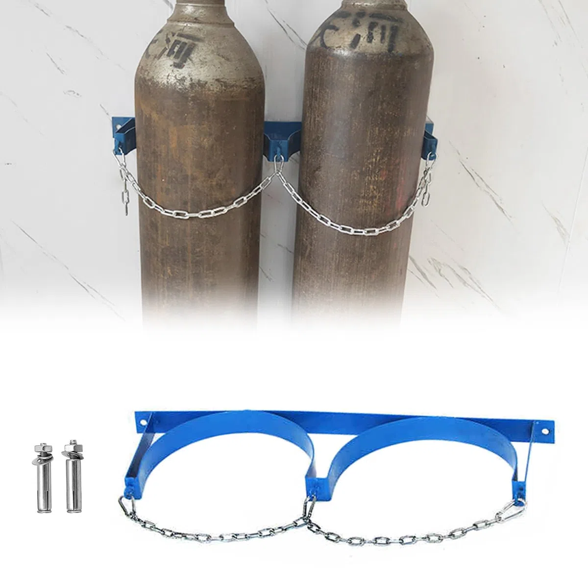Estante fijo de cilindro de acero con tornillos, estante organizador de cilindro de gas para 40/50 L, soporte montado en la pared para botellas