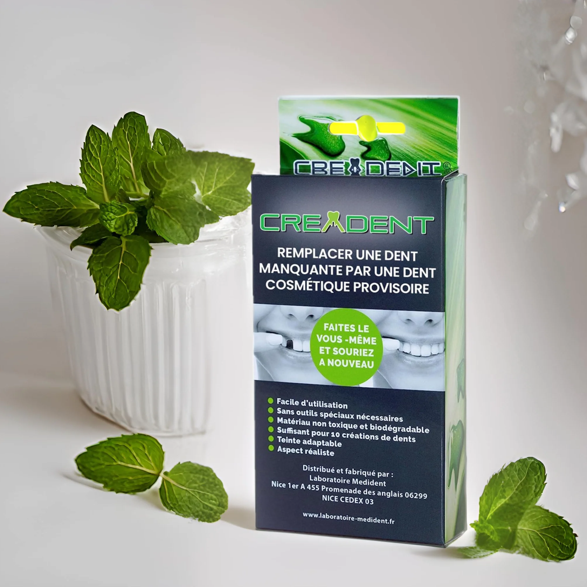 CREADENT Kit para remplazar un diente faltante por un diente cosmético provisional.CREADENT Blanco