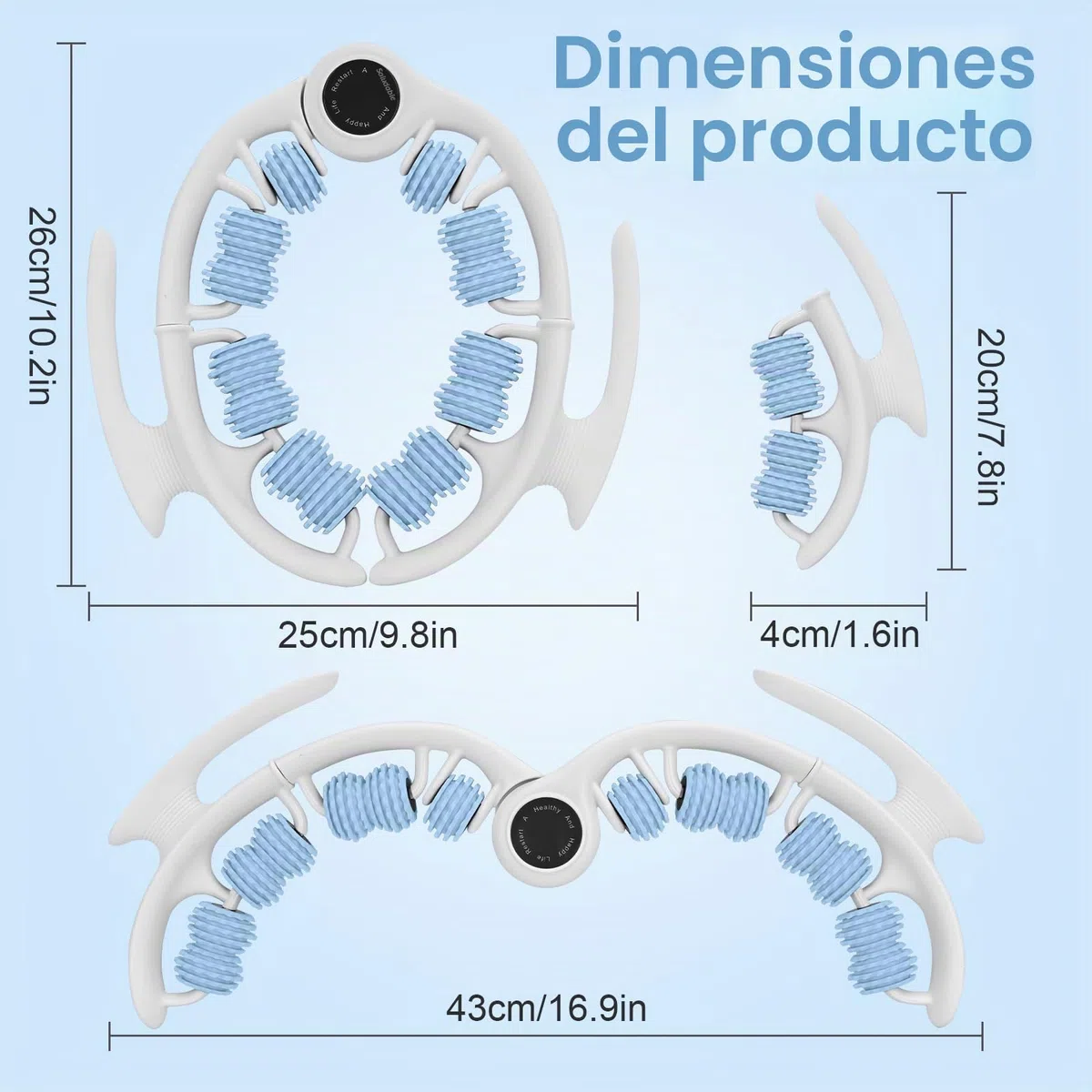 Rodillo de masaje de celulitis con asas desmontables para espalda, piernas, cuello, hombros, relajación muscular corporal y circulación, herramienta masajeadora de presión firme para alivio