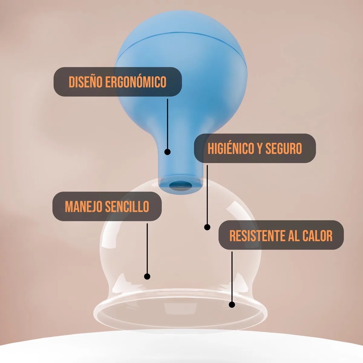 Pulox Juego de ventosas de cristal auténtico con ventosa – 3 x Ventosas médicas en azul – 40 mm, 52 mm, 62 mm