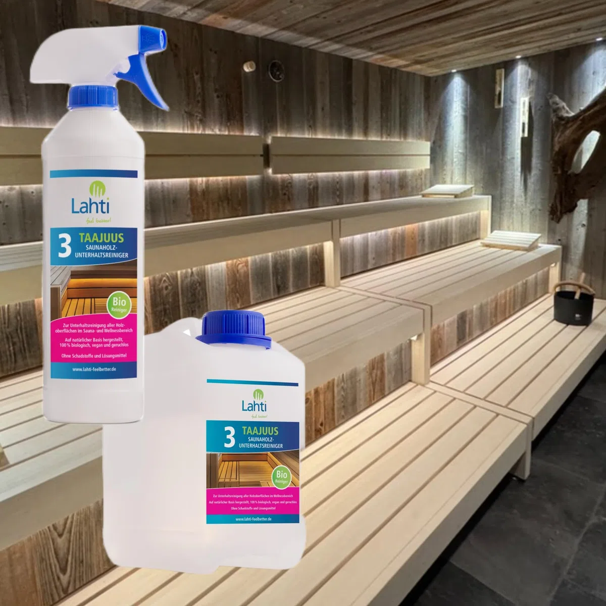 Lahti 3 TAAJUUS – Limpiador de mantenimiento para sauna de madera – Limpiador de mantenimiento para el cuidado semanal de su sauna (0,5 litros)