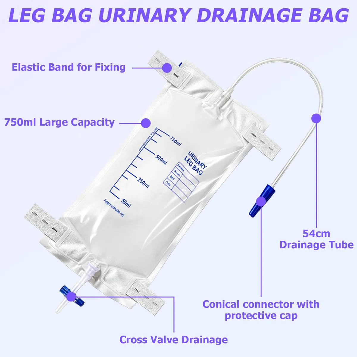 12 bolsas de orina de 750 ml, bolsas de orina, bolsas de catéter con válvula antireflujo, drenaje y cintas de tela, bolsa de drenaje de orina para incontinencia