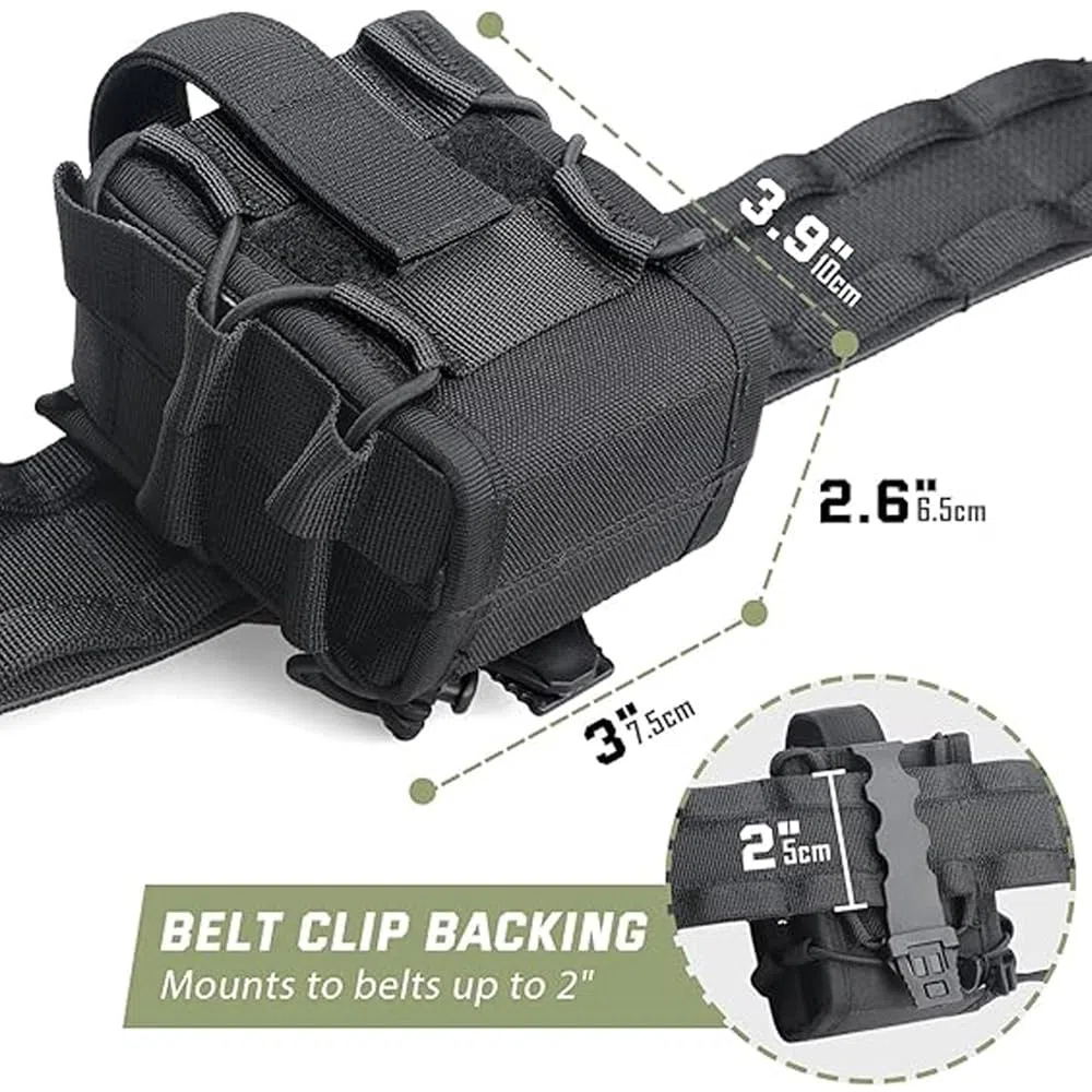 Bolsa doble para esposas, soporte para esposas MOLLE de nailon con parte superior abierta con trabilla para cinturón, con bisagras, cadenas, esposas rígidas plegables (no incluye esposas)