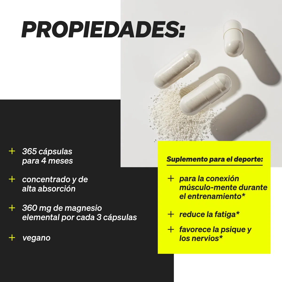 Citrato de Magnesio - 365 Cápsulas en alta dosificación - 2320mg, de los cuales 360mg son de magnesio elemental al día - Para Músculos, Huesos y Sistema Inmunitario - Probado en laboratorio