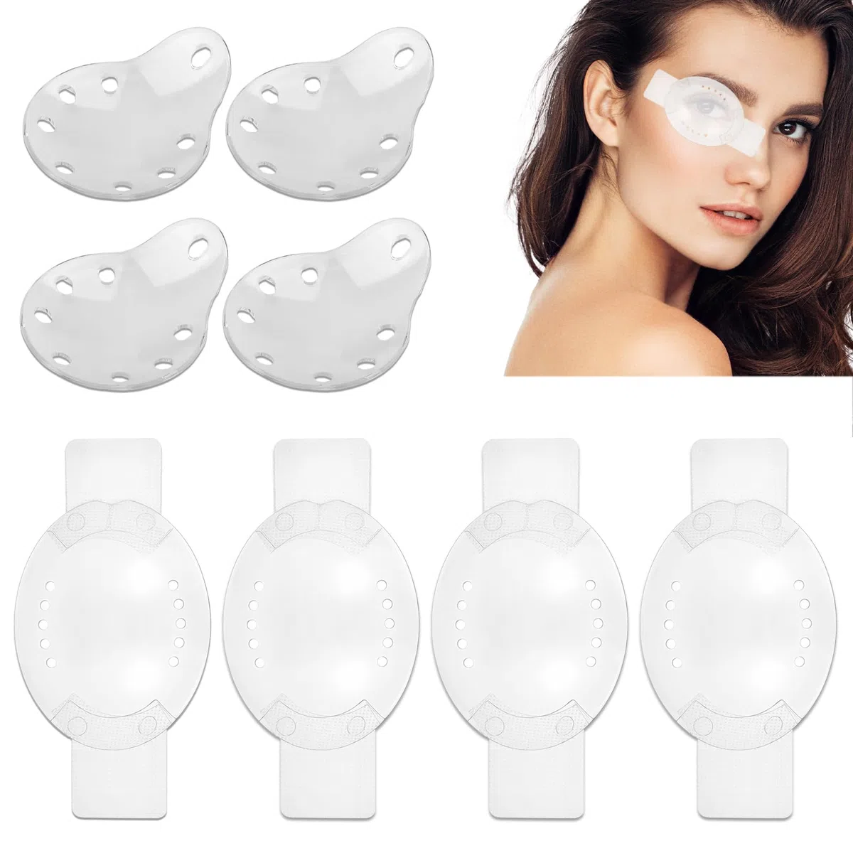 8 parches médicos transparentes de plástico para los ojos, máscara de ojos cómoda, transpirable, ajustable, adecuada para el cuidado de los ojos postoperatorio, adecuado para niños y adultos
