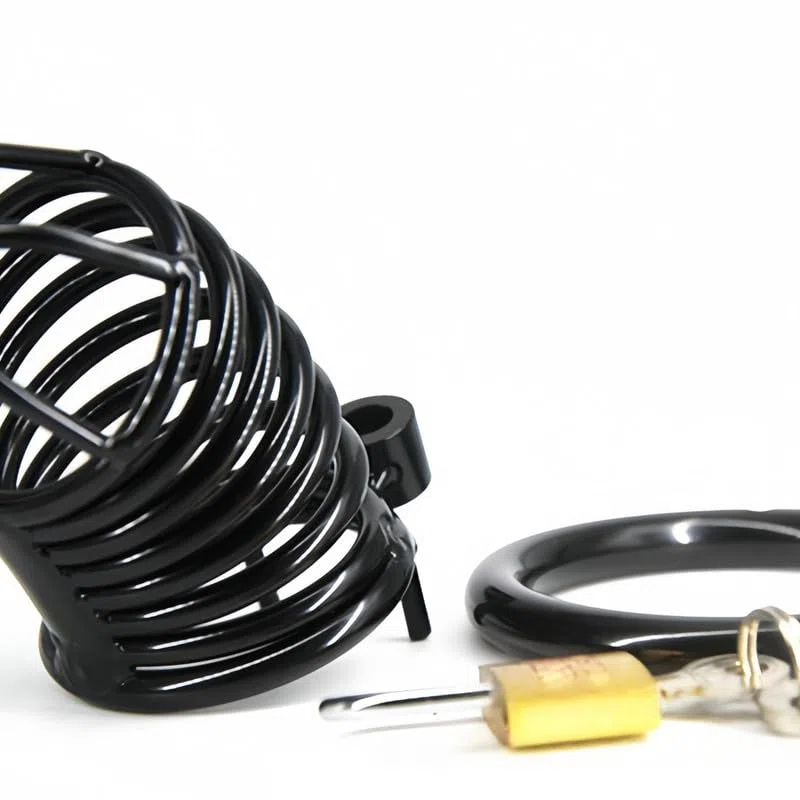 Jaula Fitness Transpirable de Acero Inoxidable Negro para Hombres - Anillo de 50MM, Cerradura Pequeña y 3 Llaves, Entrenamiento Core