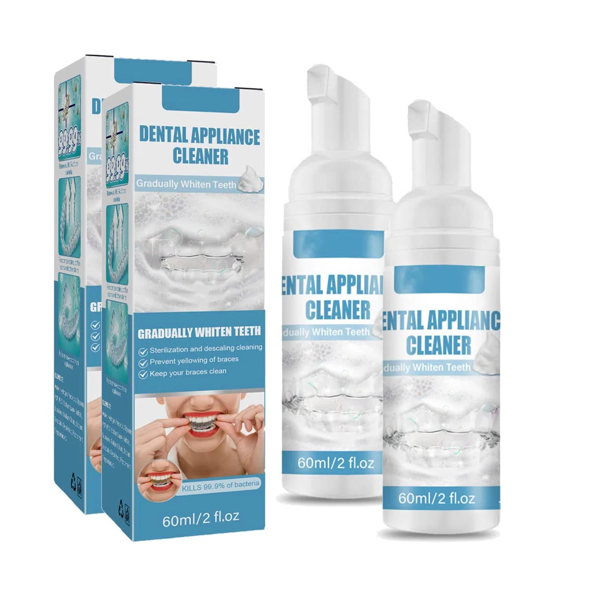 Espuma Limpiadora de Aparatos Ortopédicos Dentales, Espuma Limpiadora para Limpiar, Bacterias Enfermas, Blanquear los Dientes y Combatir el Mal Aliento, Suero para Eliminar
