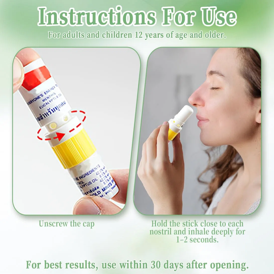 6 piezas Nasal Stick, Palitos Nasales con Aroma a Aceite Esencial, Inhalador Na-sal de Aromaterapia de Menta, Alivio Rápido de la Congestión Na-sal, respirar mejor por la nariz