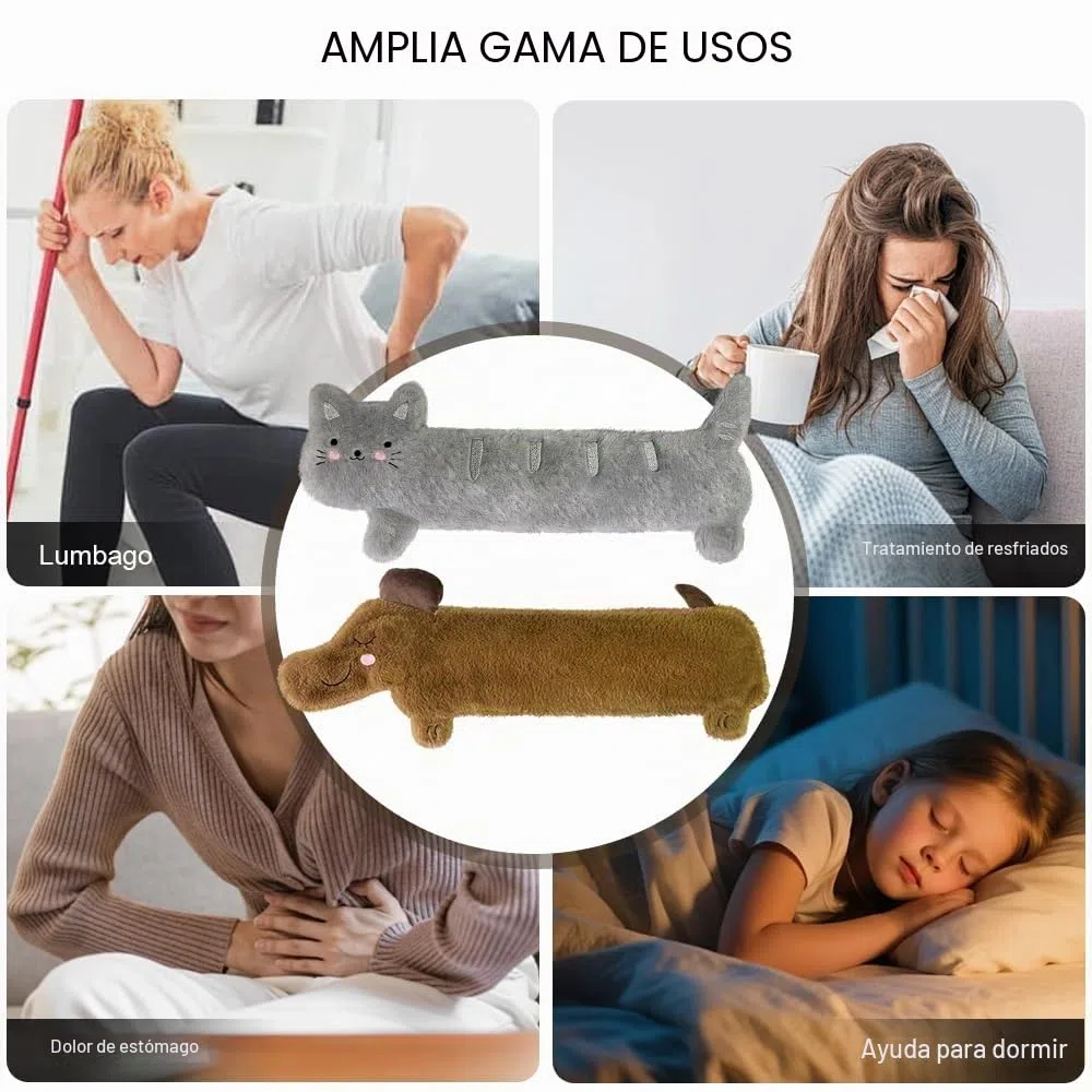 Bolsa Agua Caliente Peluche, 2L Bolsa De Agua Caliente Larga, Hot Water Bottle With Cover, Botella De Agua Caliente, Para Cuello Y Hombros, Espalda, Piernas Y Cintura Para Niños Adulto (Gato)