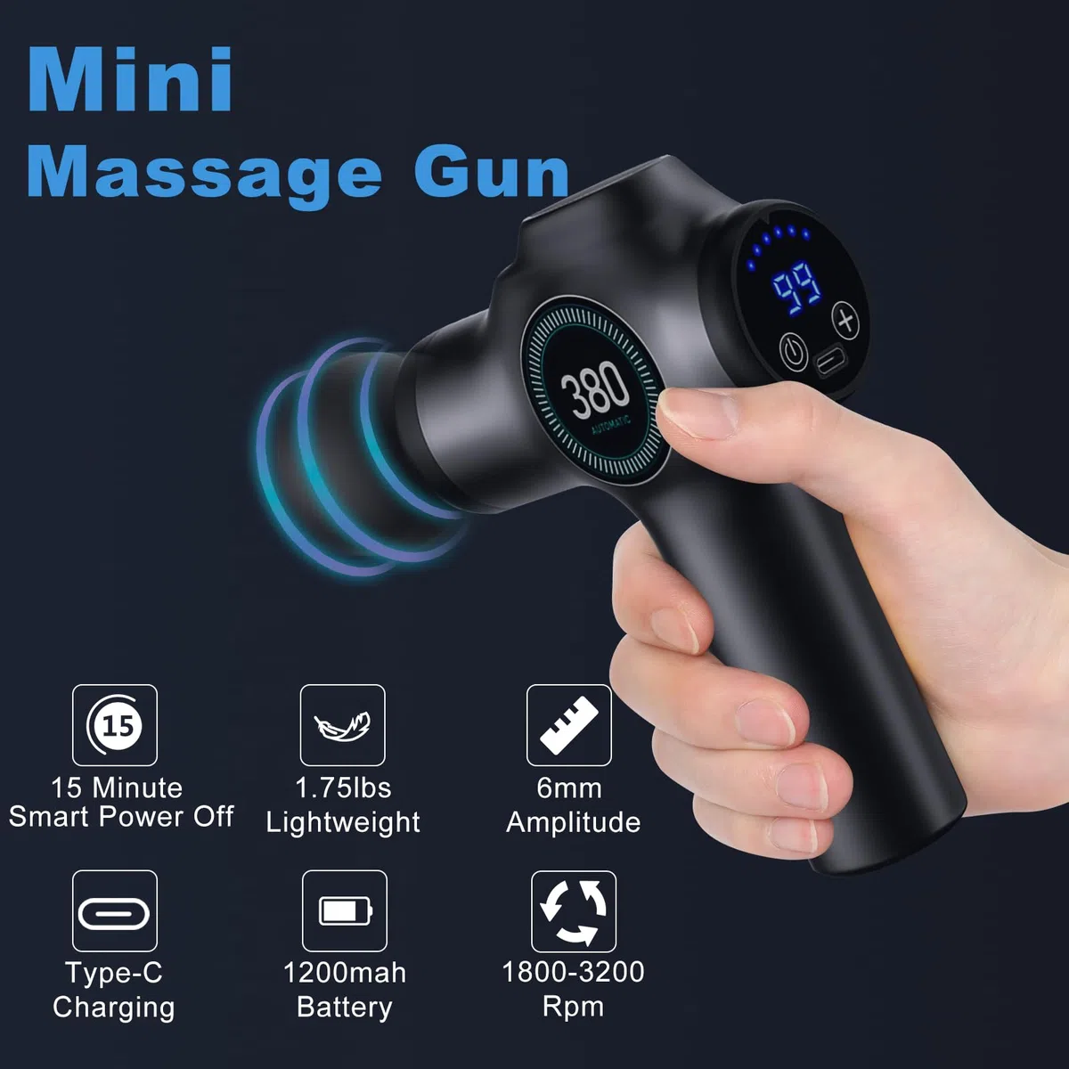 Pistola de Masaje Muscular, Eléctrica Masajeador de Tejido Profundo con 30 Velocidades, Pistola Masajeador de Mano con 8 Cabezales de Masaje, Carga Tipo-C, para Relajar los Músculos del Cuerpo
