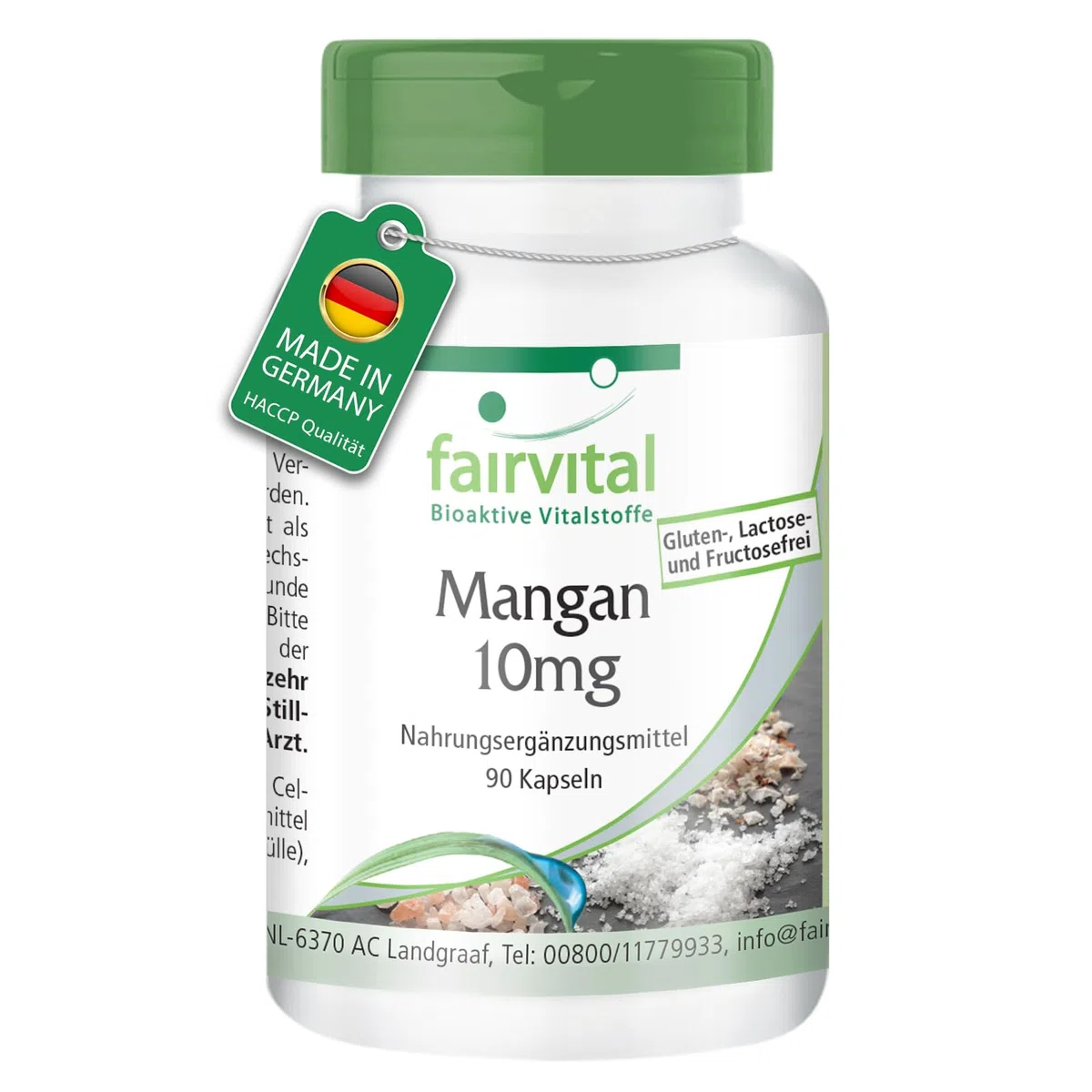 Fairvital | Manganeso 10mg - Dosis elevada - VEGANO - Oligoelemento esencial - 90 Cápsulas - Calidad Alemana