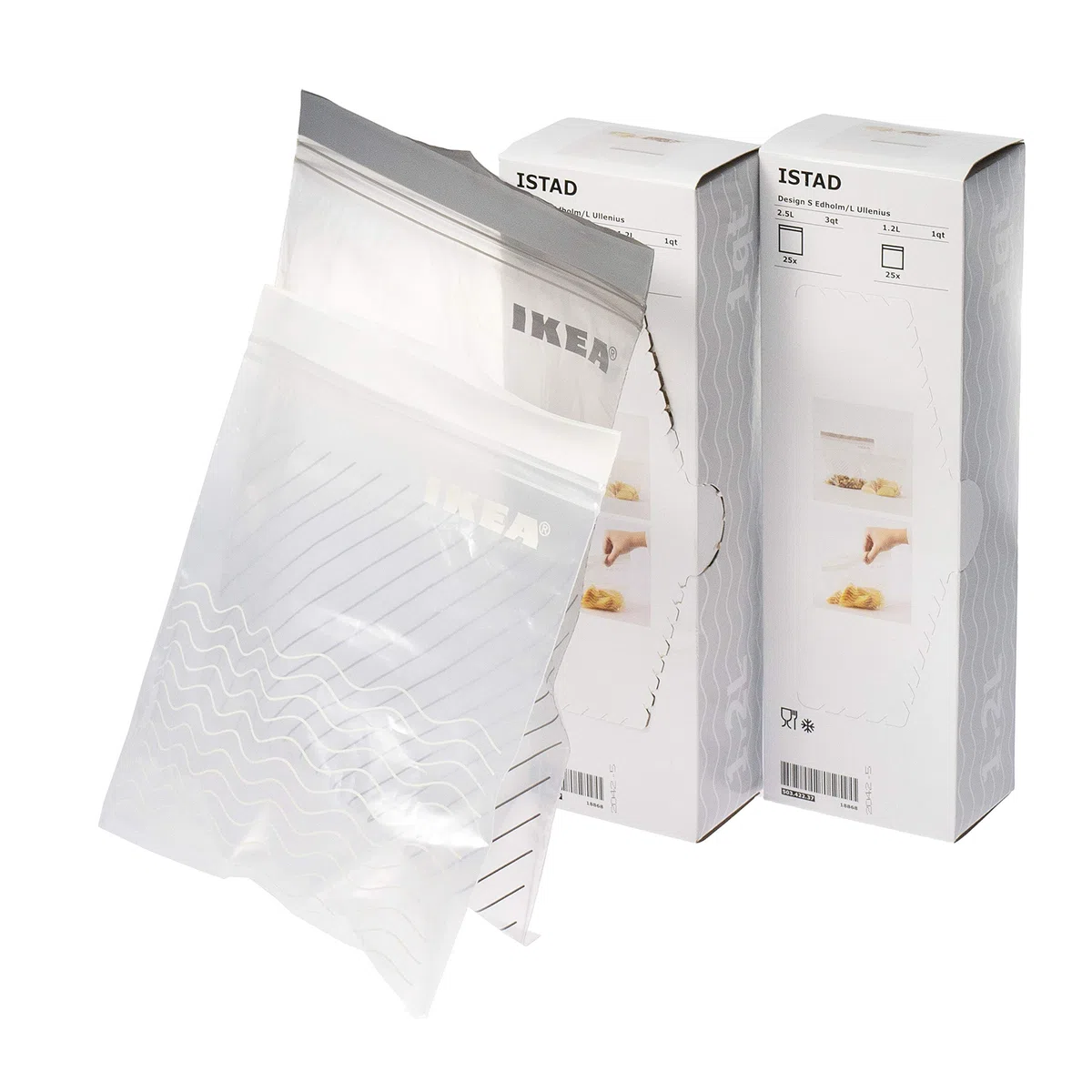 2 x paquetes IKEA, juego de 100 bolsas para congelar; pueden abrirse varias veces, blanco, 50 bolsas 1,2 l, 50 bolsas 2,5 l; gris.