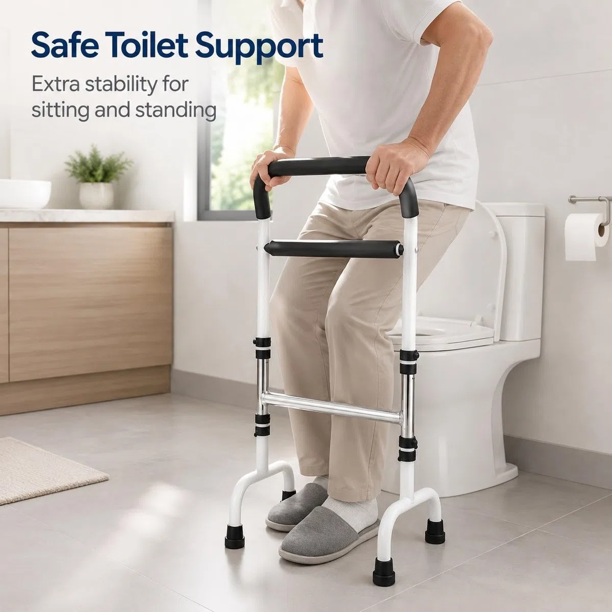 Barra de Apoyo WC Regulable, 73-92 cm, Blanca
