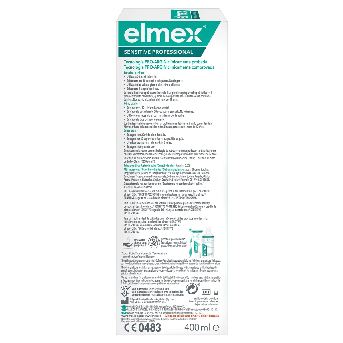 Elmex Sensitive Enjuague Bucal contra la Sensibilidad Dental | Pack 2 Uds x 400ml | Protege contra la Caries | Colutorio que Protege los Dientes Extremadamente Sensibles | Contiene Fluoruro de Amina