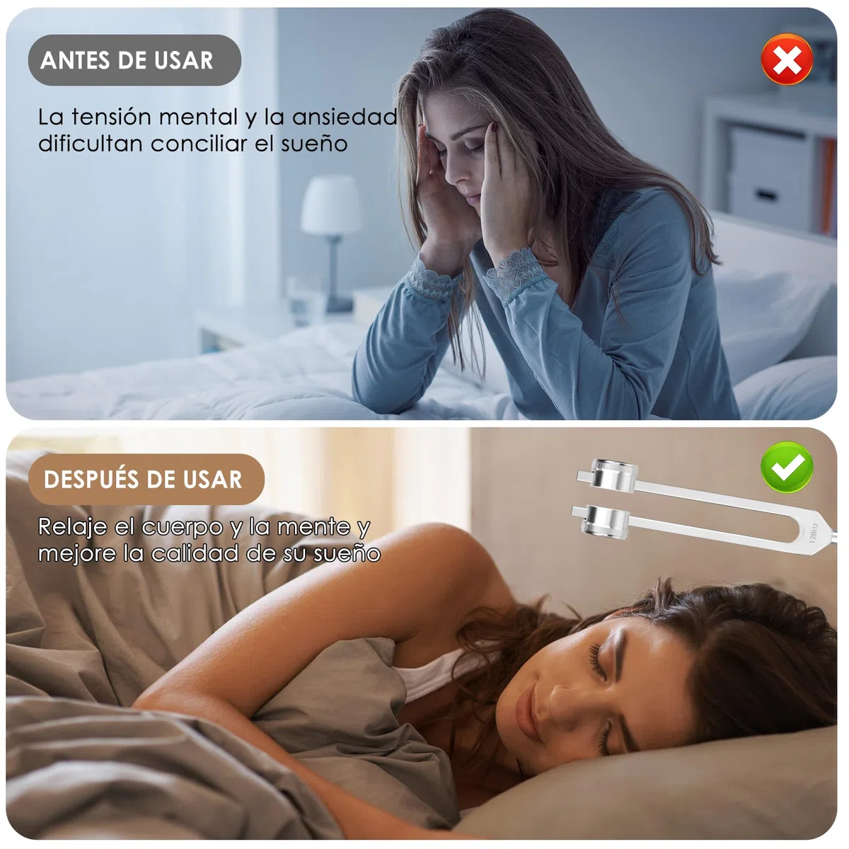 Diapason Set 128 Hz, 256 Hz, 512, 1024Hz para Terapia de Frecuencia, 4 Diapasones para Stimmgabel Therapie, Yoga y Meditación (con Martillo)