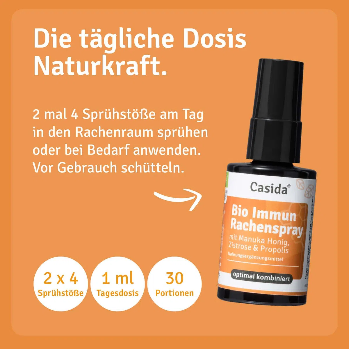 Casida Bio Immun Spray para garganta propóleos con miel de Manuka, jarita y vitamina C, spray con miel de Manuka, calidad orgánica, 30 ml