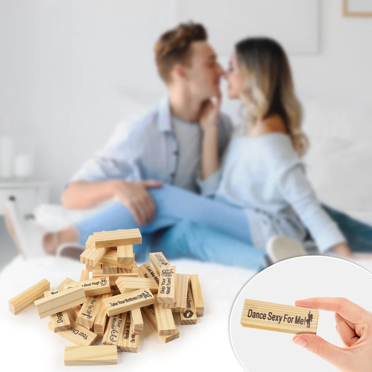 Juego de Torre de Parejas, 48 Piezas Juego de Apilar Parejas, Torre de Bloques Super Traviesa, con Retos para Calentar Romance, Regalos para Una Cita Nocturna