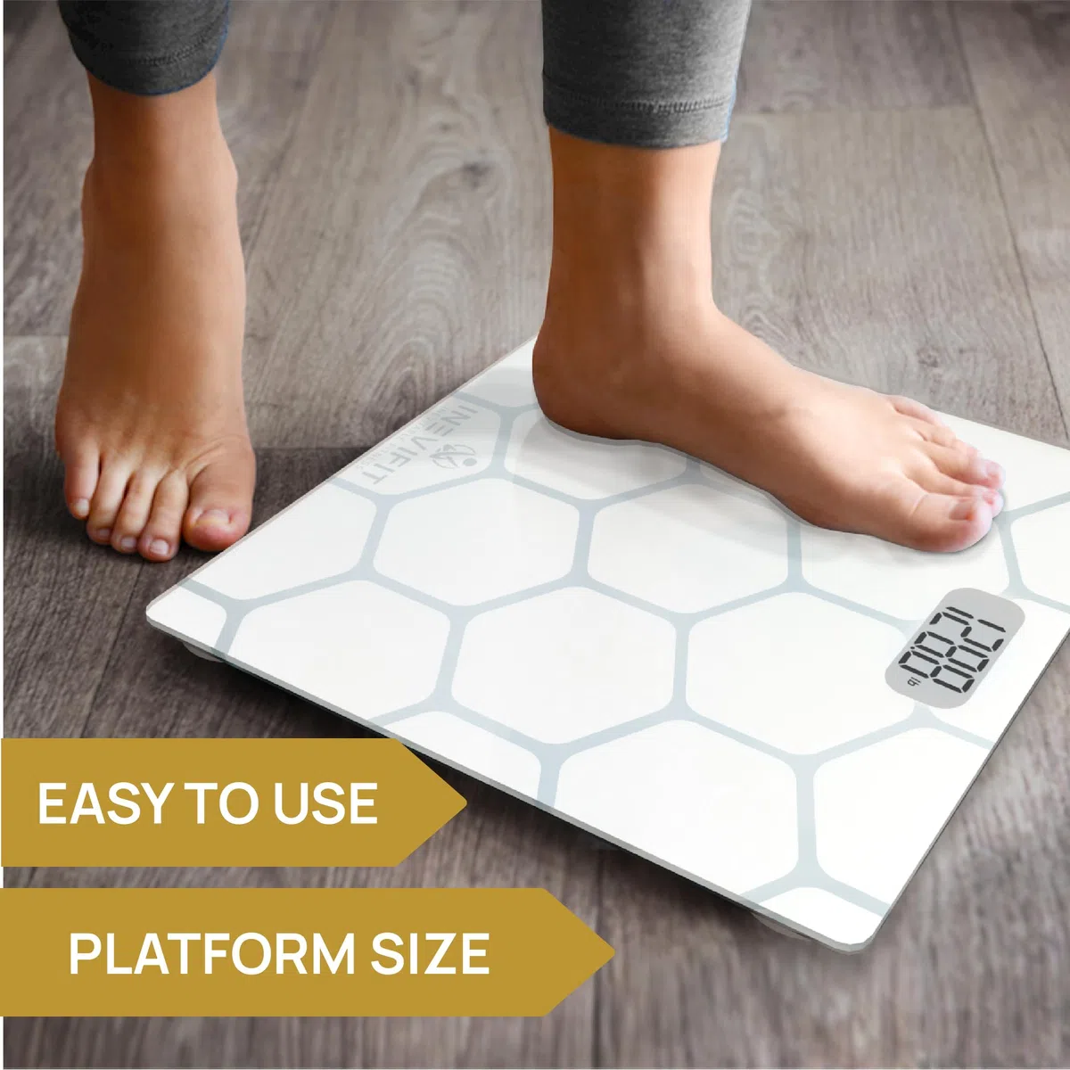 INEVIFIT Báscula de baño, báscula de baño digital altamente precisa, mide el peso para múltiples usuarios blanco ampliación de la plataforma 11 "x11"