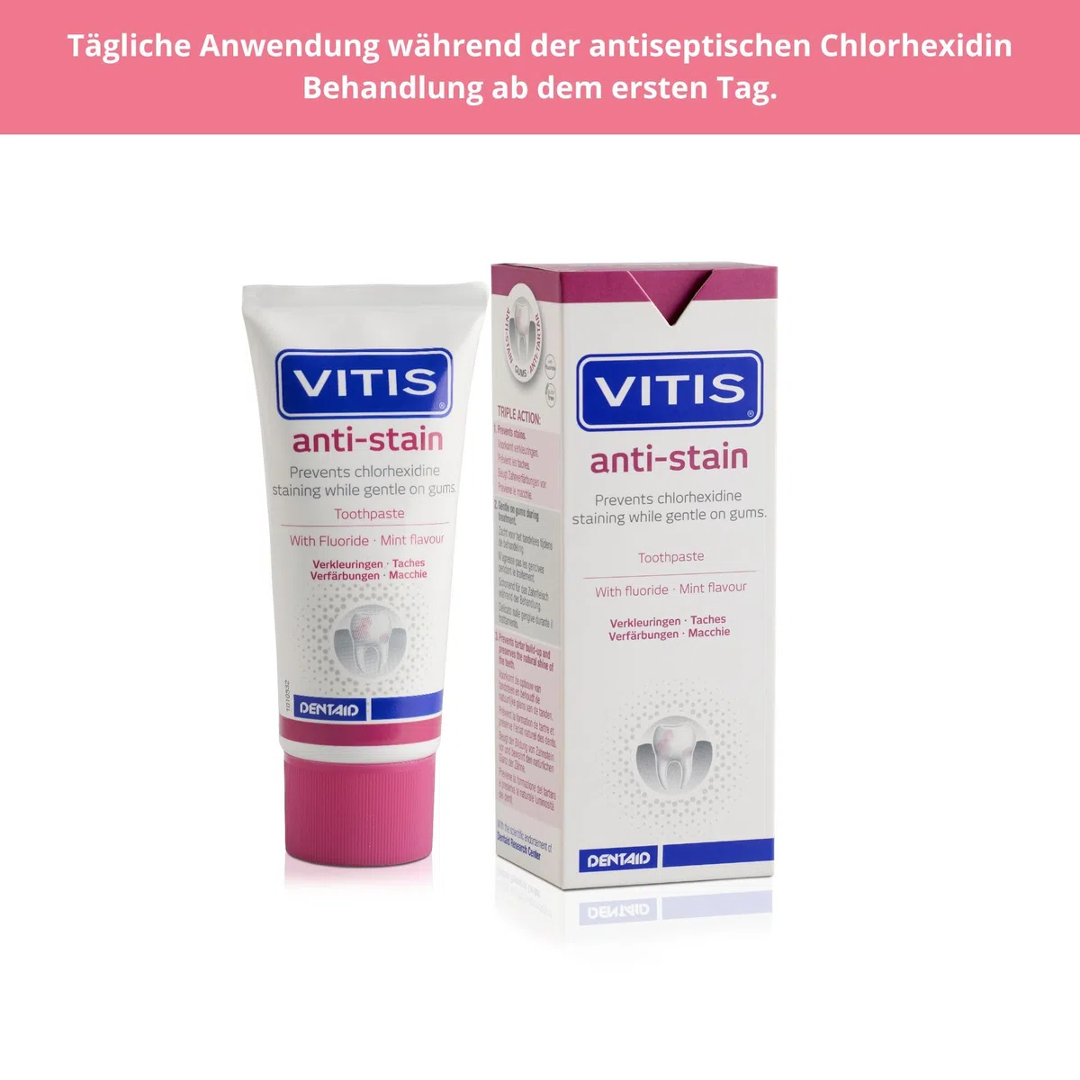 VITIS Kit de cuidado dental antimanchas – Pasta de dientes antimanchas + cepillo de dientes gingival – para el cuidado bucal diario