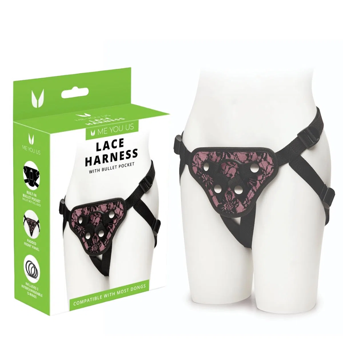 Me You Us - Arnés con correa ajustable en rosa - Talla única (ajustable) - Ajuste cómodo y seguro para juegos versátiles, compatible con consoladores, emocionantes aventuras de juegos de rol - Pegging